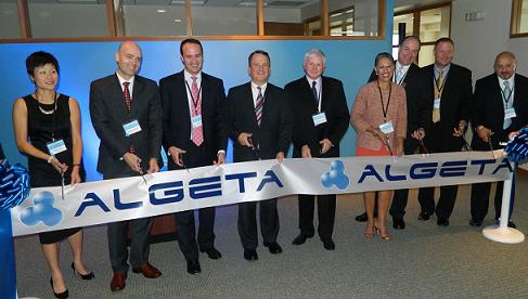 From left to right: Celebrating the opening of Algeta U.S.’ new offices in Cambridge, Massachusetts are Philina Lee, Director, U.S. Marketing, Algeta U.S.; Oystein Soug, CFO, Algeta ASA; Jeff Albers, President, Algeta U.S.; Lt. Gov. Timothy Murray; State Representative Timothy Toomey (D-Cambridge); Susan Windham-Bannister, Ph.D., President & CEO, Massachusetts Life Sciences Center; Peter Abair, Director, Economic Development & Global Affairs, MassBio; Tom Klima, National Sales Director, Algeta U.S.; Khalid Mamlouk, Sr. Director, U.S. Medical Affairs, Algeta U.S.