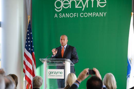 Governor Patrick speaks at Genzyme's open house in Framingham.